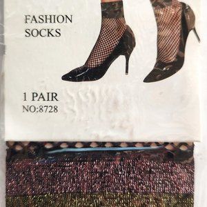 Wang Shang Fashion Socks from France Black and Purple Lurex design NEW